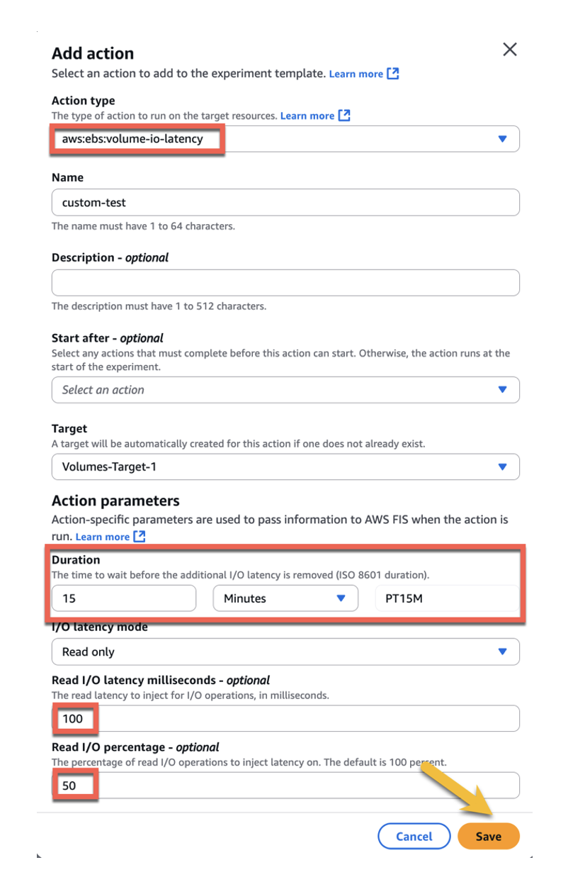 Set up actions and target for a custom experiment